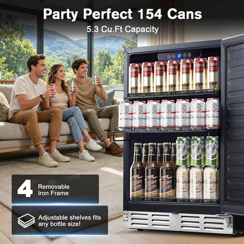 Kalamera Beverage Refrigerator 24 inch, 154 Cans Under Counter Beer Fridge