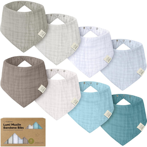 8-Pack Muslin Baby Bibs for Drooling, Teething Bandana Bibs 0-36M (Nimbus)