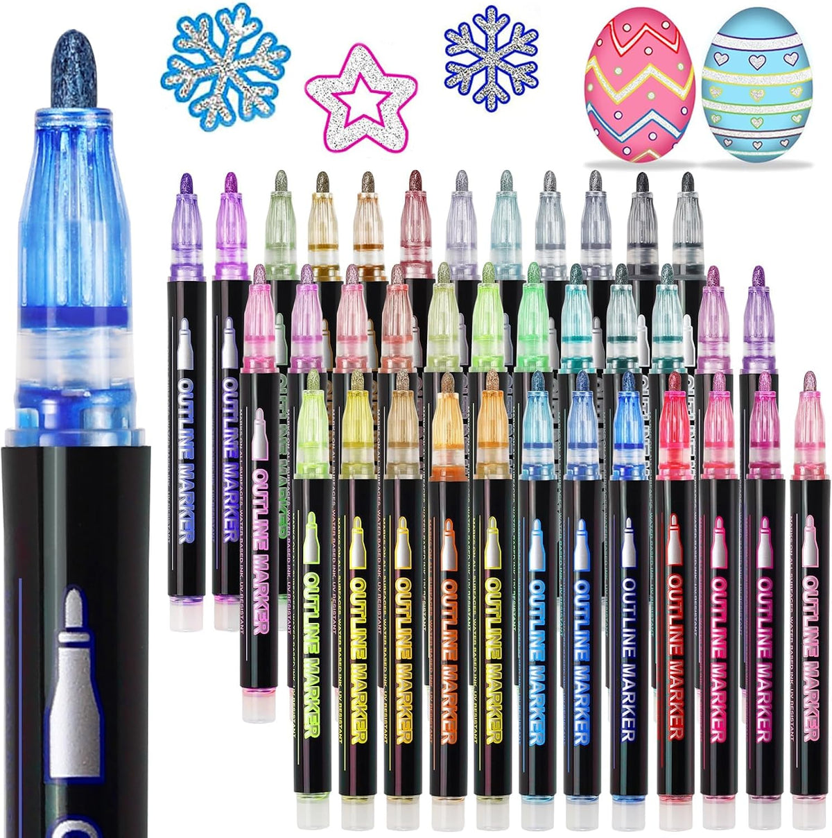 Muchcute 36 Outline Markers Glitter Pens: Arts Crafts Kids 4-12 Girls Gifts