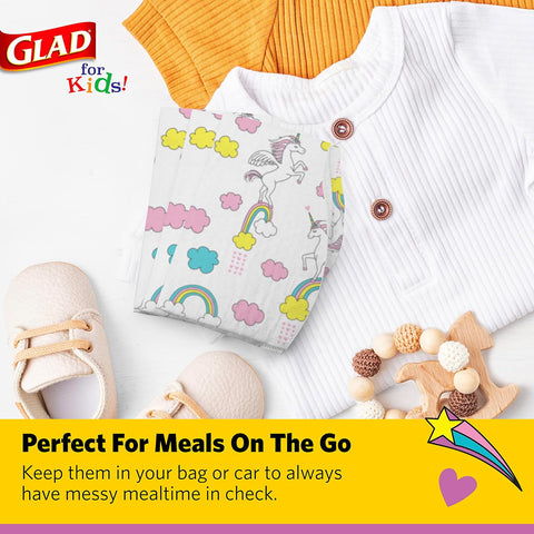 Glad for Kids Disposable Paper Bibs with Crumb Catcher, Unicorns, 30 Count