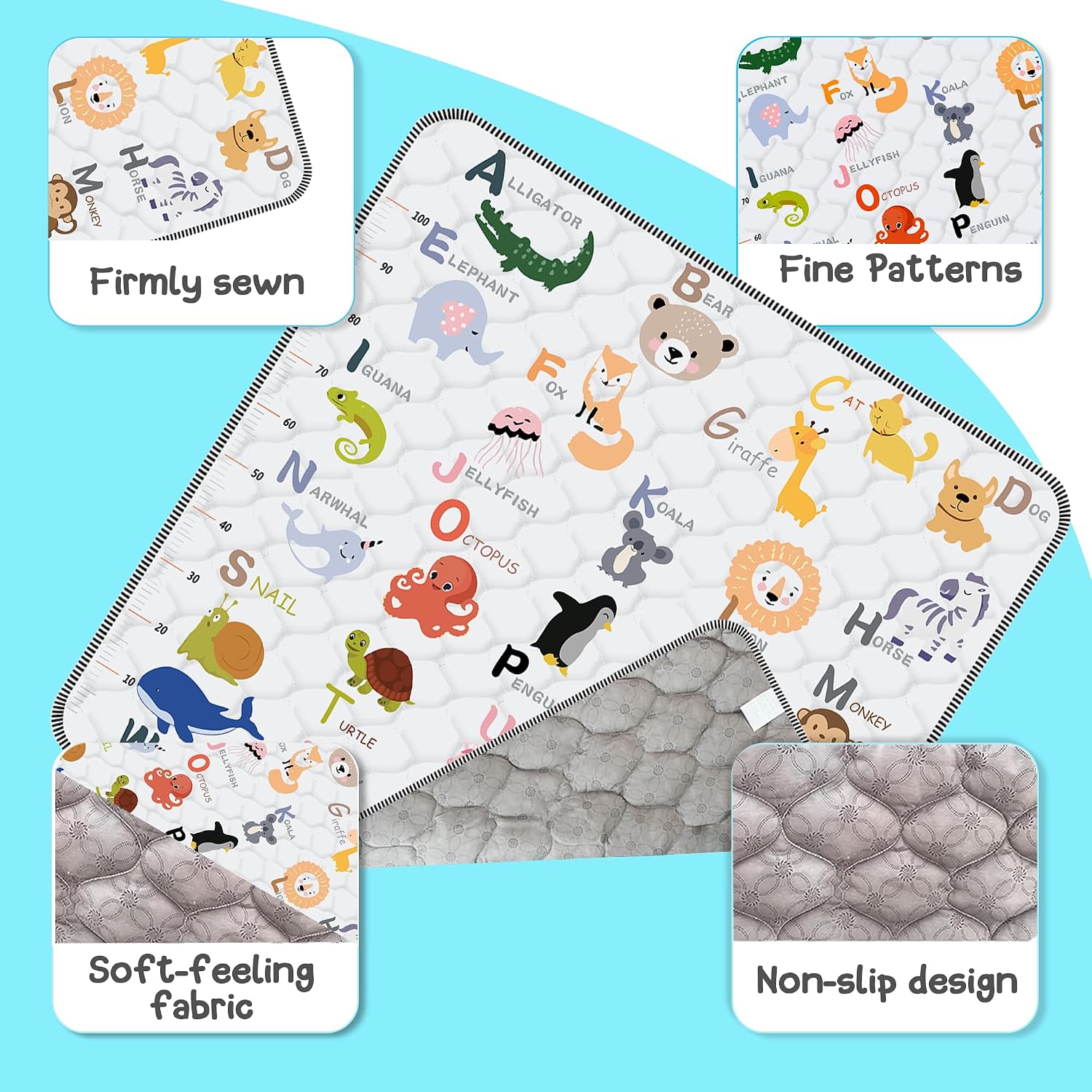 Baby Play Mat, Thick & Soft 50" X 50" Playpen mat (Animal Alphabet-A)