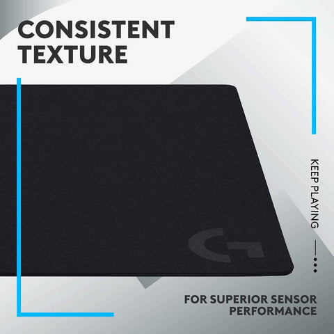 Logitech G640 Large Cloth Gaming Mouse Pad (600x460x3) - Black | Optimized for gaming sensors, moderate surface friction