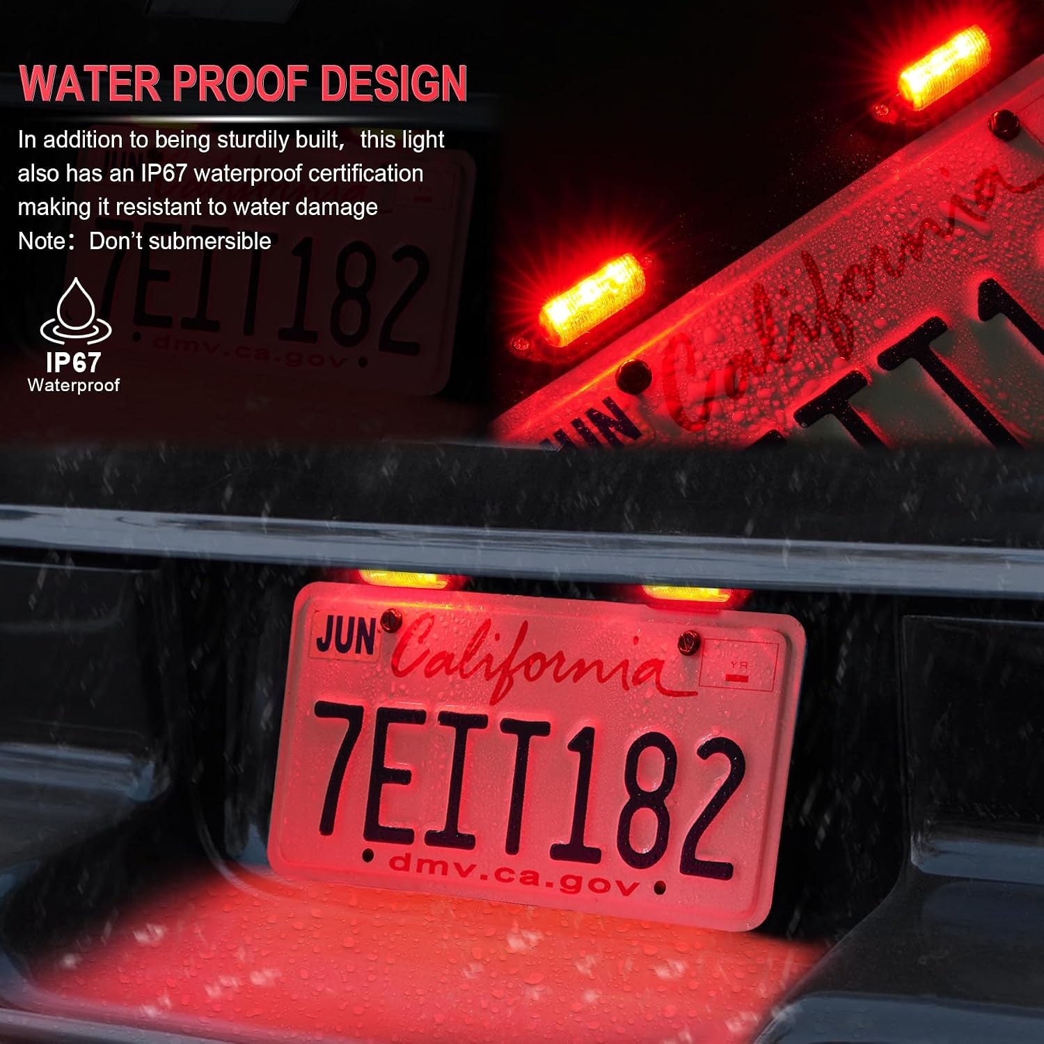 LivTee License Plate LED Light 2PCS, Universal 12V Waterproof Tag Lamp for Car Truck SUV RV Trailer Boat Van, Red