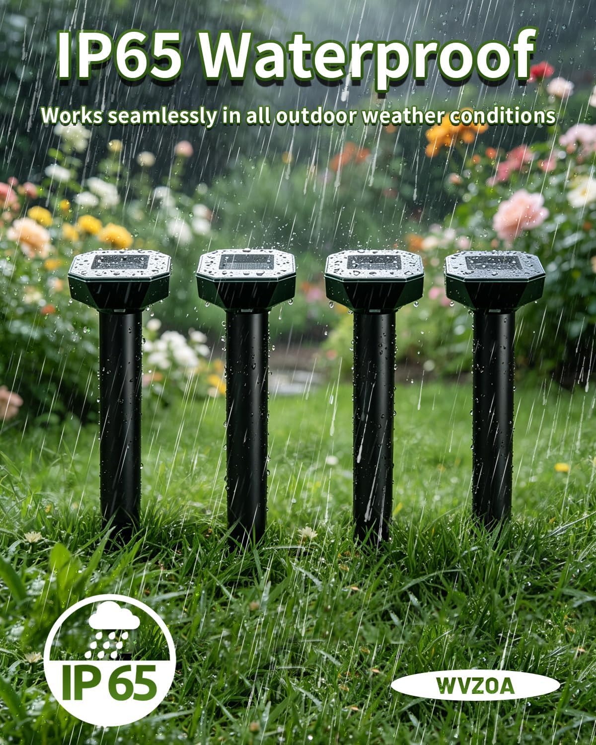 Snake & Mole & Rabbit & Skunk Repellent Solar Powered, 2026 Upgraded Ultrasonic Deterrent, IP65 Waterproof, Gopher Groundhog Chipmunk Raccoon and Vole Repellent & Deterrent for Lawn & Garden, 4 Pack