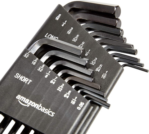 Amazon Basics 36-Piece Allen Wrench/Hex Key Set, SAE & Metric Sizes, Chrome Vanadium Steel with Long Arm, 2 Organized Storage Cases