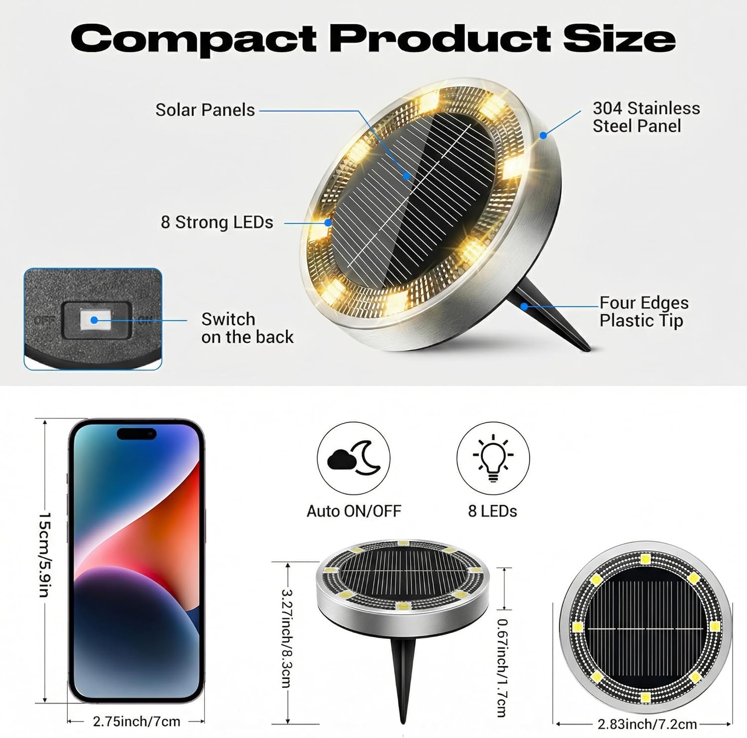 Peasur Mini Solar Ground Lights Outdoor, 4 Pack Flat Solar Powered Disc Lights, IP68 Waterproof, Anti-Rust, Landscape Lighting for Pathway Garden Yard Lawn Walkway Landscape Driveway, Warm White
