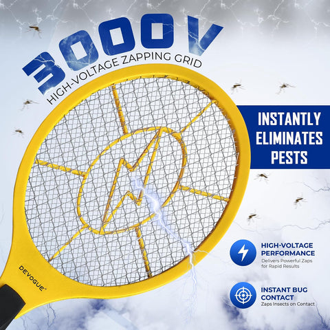 DEVOGUE® Electric Fly Swatter Bug Zapper Battery Operated Flies Killer Indoor and Outdoor Pest Control Mosquito Zapper and Insect Catcher Racket