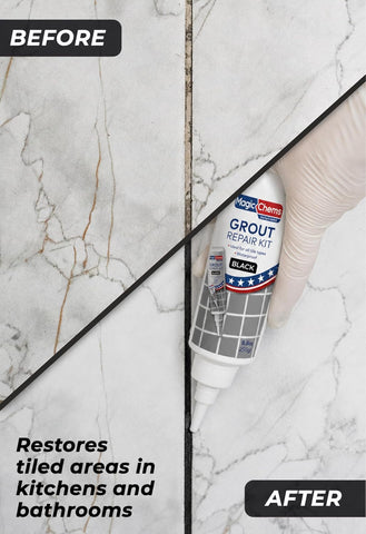 Magic Chems Tile Grout Repair Kit, Black, 2 Pack, 8.8 oz (250g) Each – Fast-Drying Grout Filler, Grout Sealer & Tile Grout Paint for Bathroom Floors, Tile Gaps, Joints and Lines