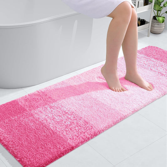 OLANLY Bathroom Rug Mat 59x20, Extra Soft and Absorbent Microfiber Bath Rugs, Non-Slip Plush Shaggy Bath Carpet Runner, Machine Wash Dry, Bath Mats for Bathroom Floor, Tub and Shower, Pink