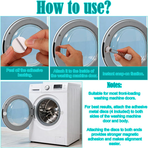 2pcs Front Load Washer Magnetic Door Prop with 4 Adhesive Metal Disks, Magnet Washing Machine Stopper Clip Door Holder Opener Keep Laundry Doors Open for Peculiar Smell Accessories
