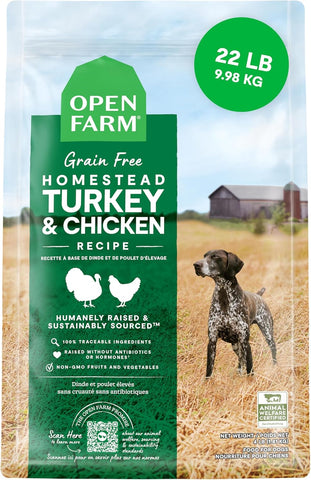 Open Farm Grain Free Dry Dog Food, Turkey and Chicken Kibble, 22lb Bag