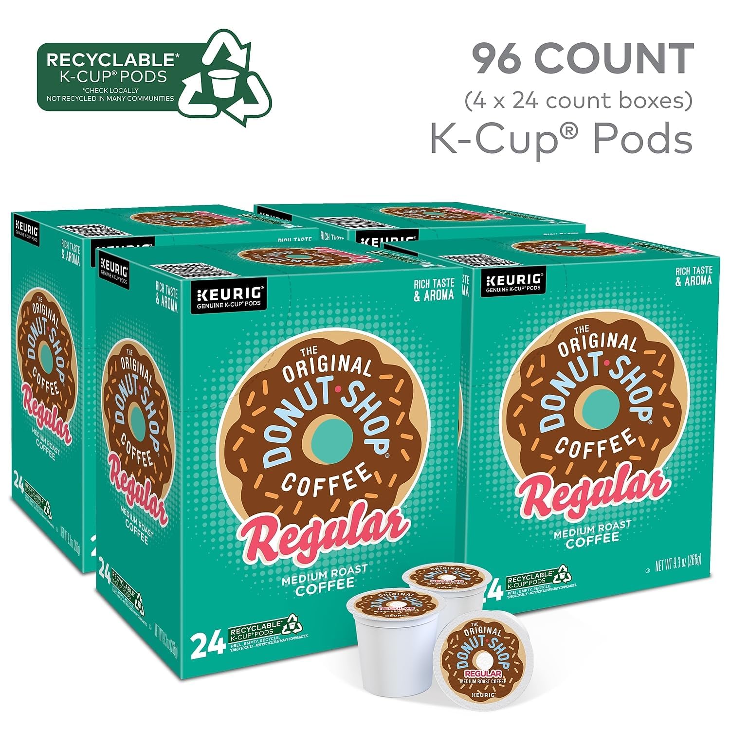 The Original Donut Shop Regular, Single-Serve Keurig K-Cup Pods, Medium Roast Coffee Pods, 96 Count