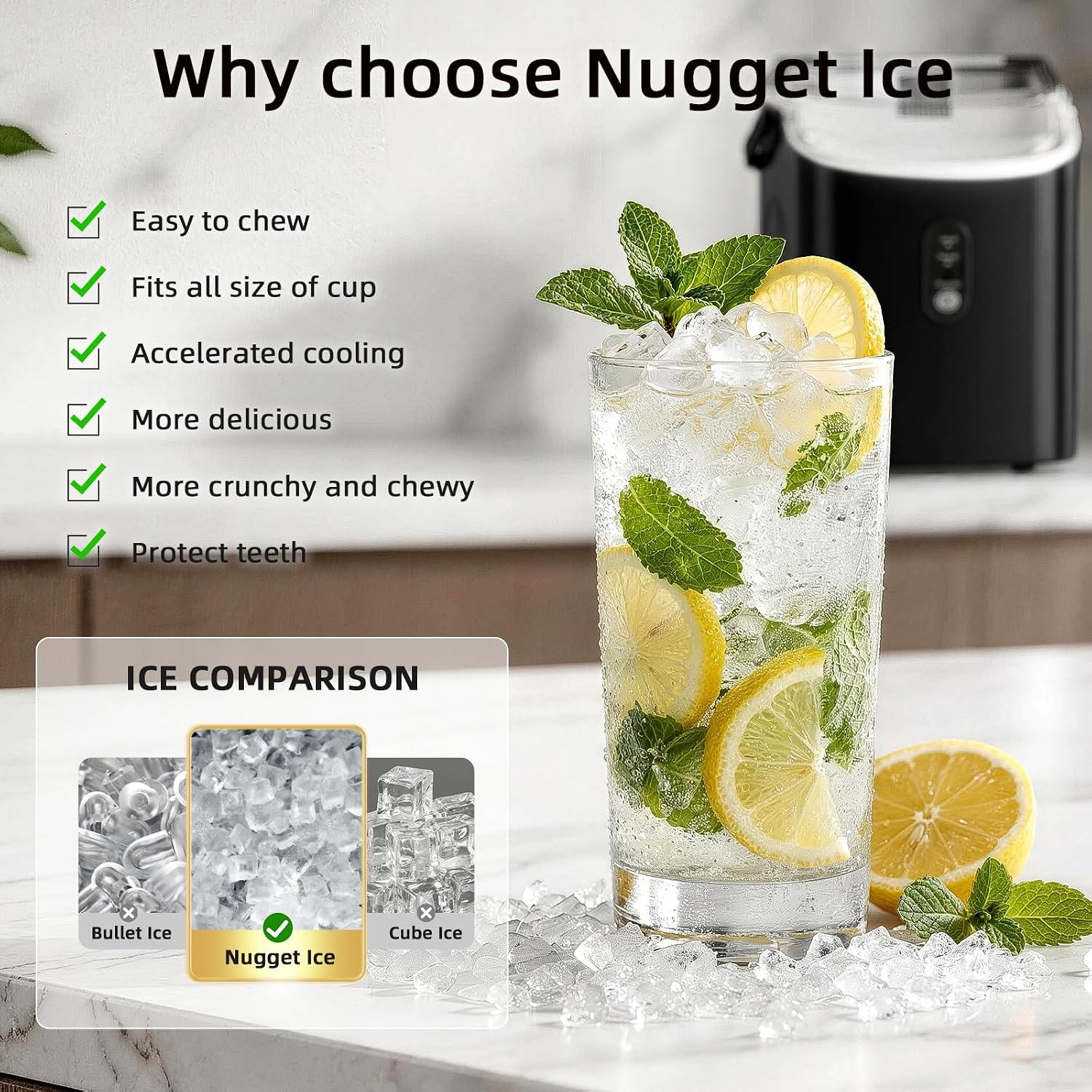Antarctic Star Nugget Ice Maker Countertop, Soft Chewable Sonic Ice