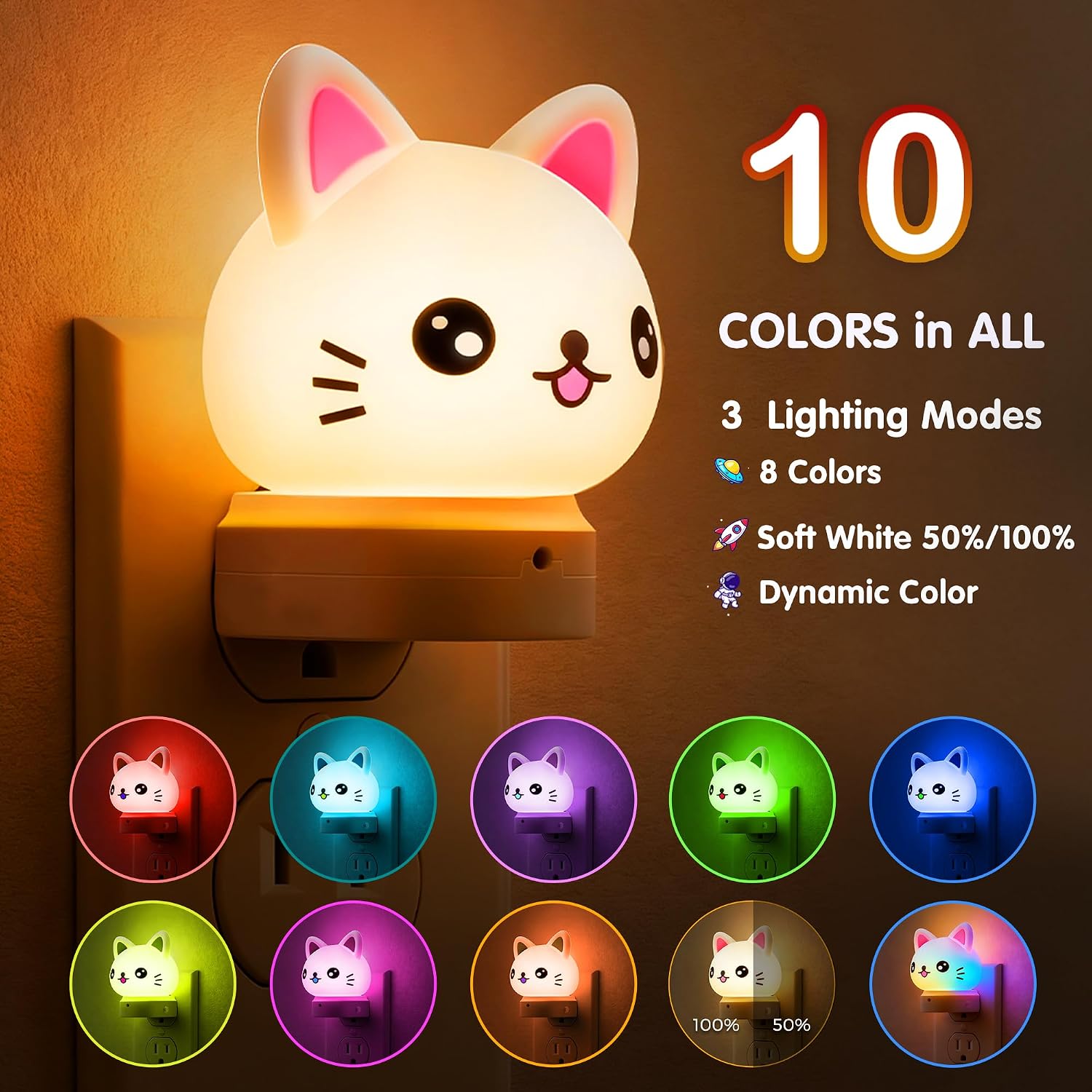 L LOHAS LED Plug in Night Light for Kids, 3D Cute Cat Night Lights