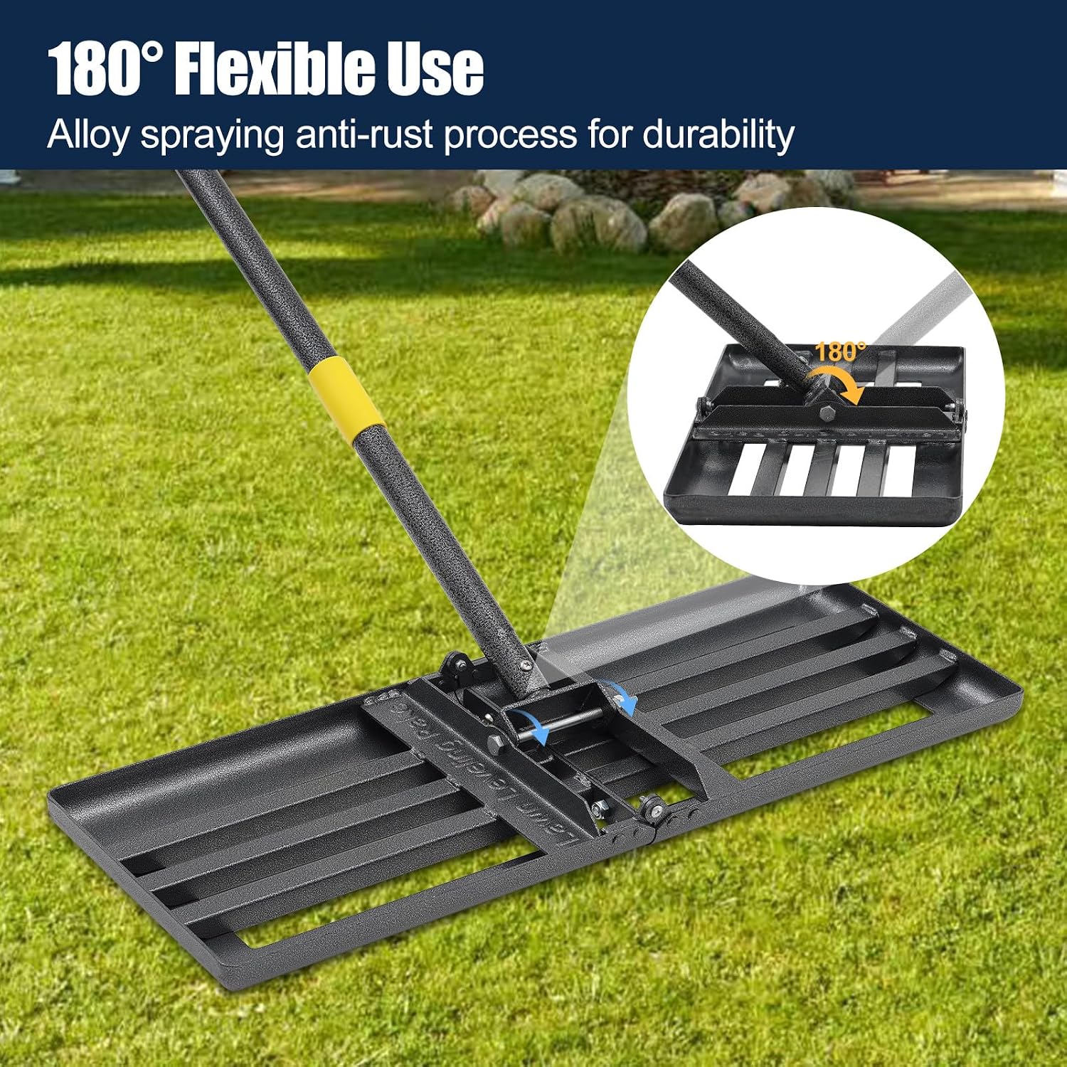 Heavy Duty Lawn Leveling Rake 30x10 with 72" Adjustable Handle - Commercial Grade Landscape Grading Tool, Foldable Yard Leveler for Soil Sand & Topdressing | Stainless Steel + Ergonomic Design