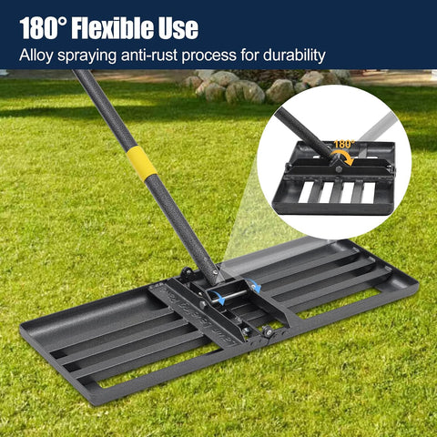 Heavy Duty Lawn Leveling Rake 30x10 with 72" Adjustable Handle - Commercial Grade Landscape Grading Tool, Foldable Yard Leveler for Soil Sand & Topdressing | Stainless Steel + Ergonomic Design