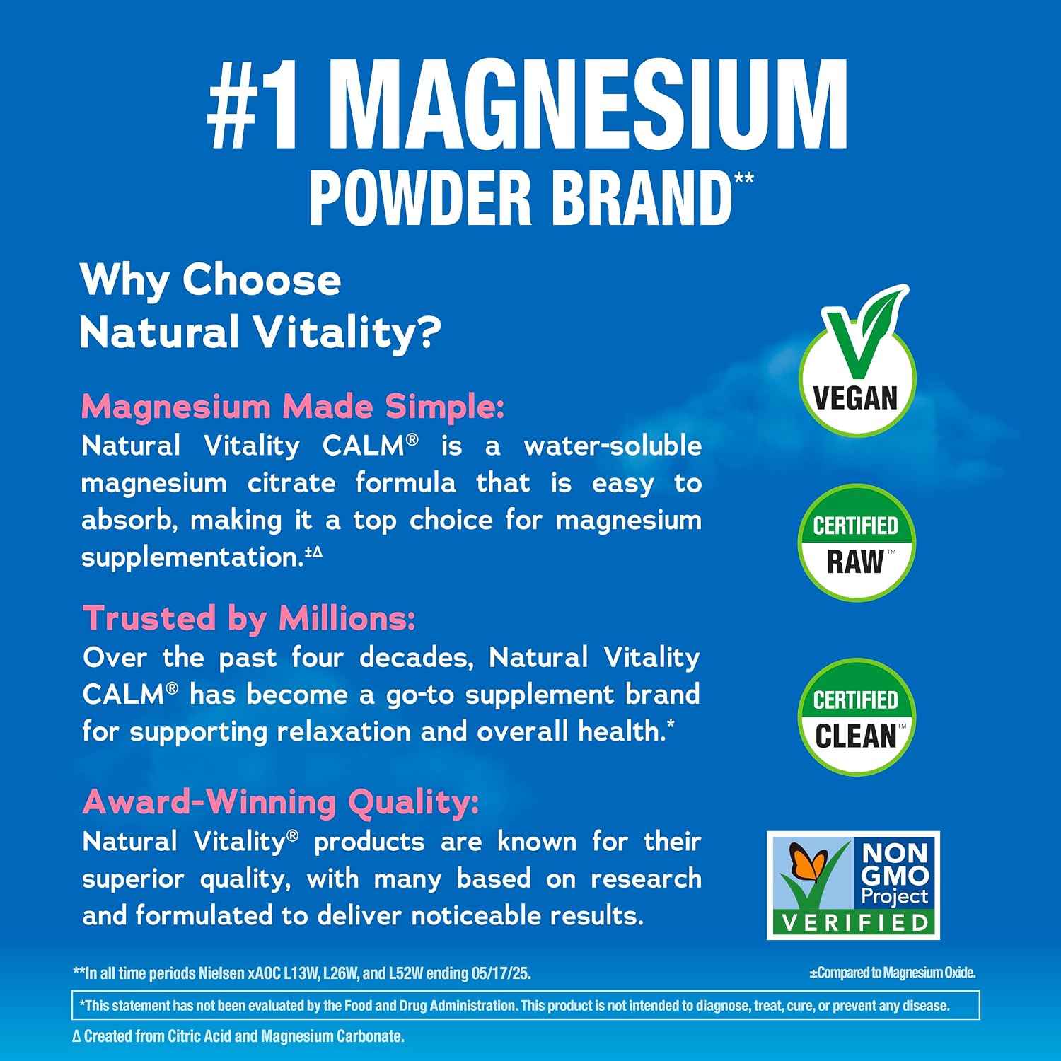 Natural Vitality Calm Magnesium Powder | Relaxing Drink Mix | Cherry Flavored Supplement | 325mg Per Serving | Non-GMO, Gluten-Free & Vegan Formula | 16oz