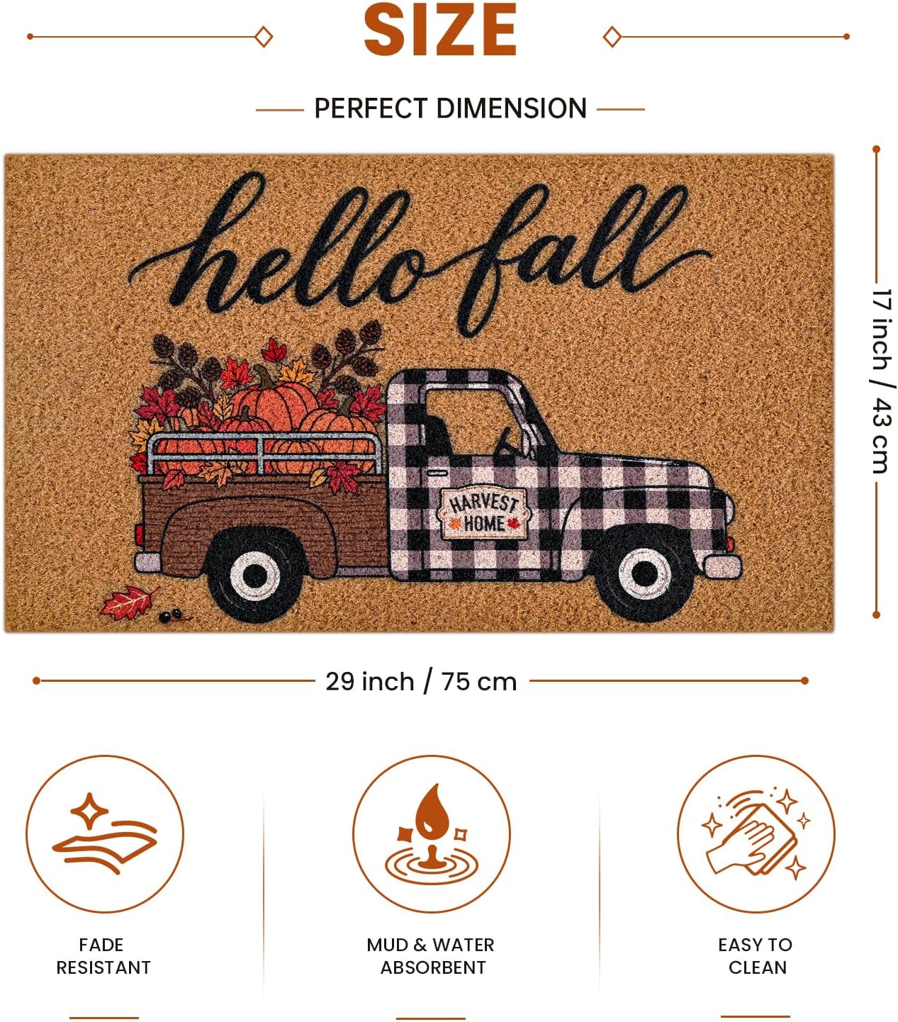 Kelarea Fall Door Mat Truck & Pumpkin, 17" x 29" Hello Fall for Holiday