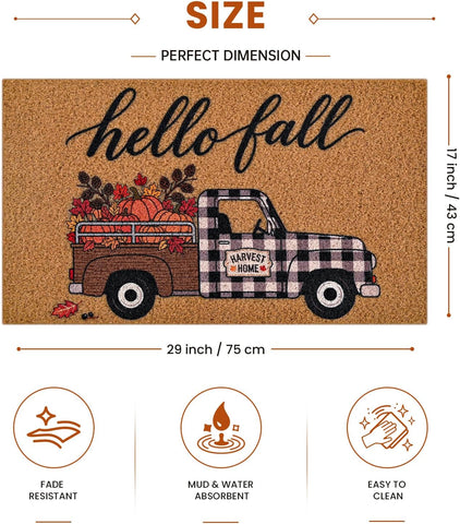Kelarea Fall Door Mat Truck & Pumpkin, 17" x 29" Hello Fall for Holiday