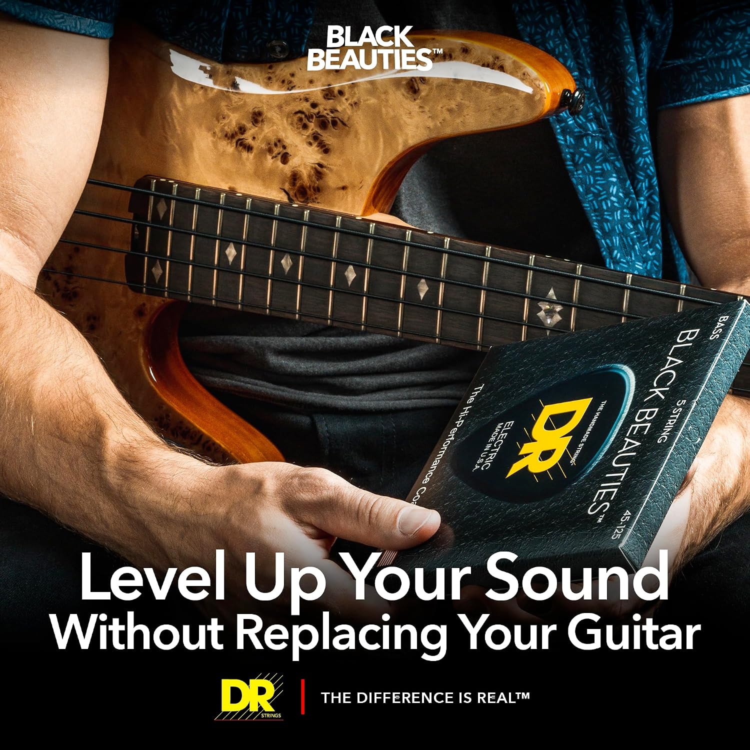 DR Strings BLACK BEAUTIES™ - Black Colored Bass Strings: Heavy 50-110 Tapered