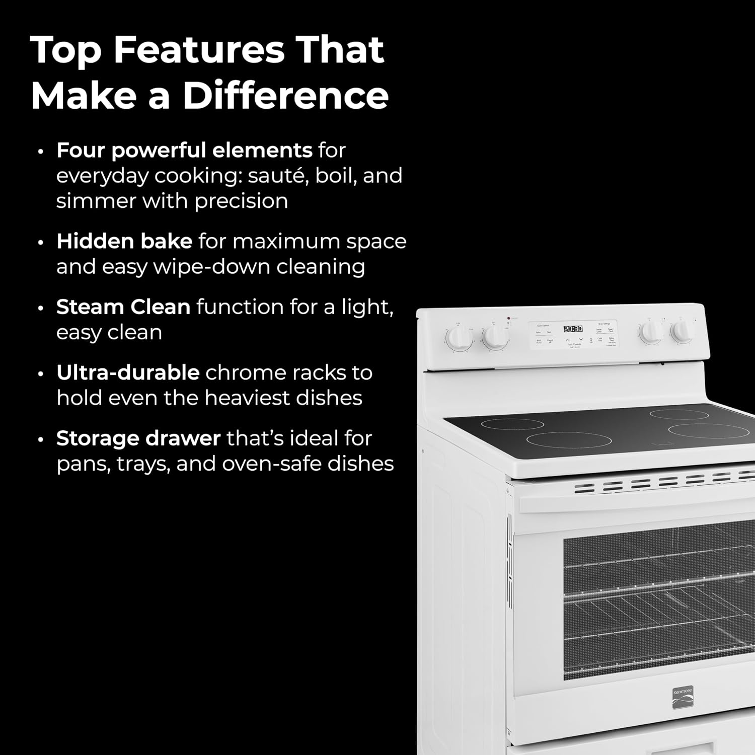 Kenmore 5.2 cu ft. Rear Control Electric Range - White