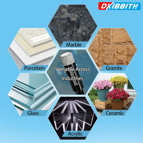 DKIBBITH 7 Pack Dry Diamond Drill Bits & Tile Drill Bits Set for Ceramic, Porcelain, Marble, Granite, Stone, Glass - Round Shank 3/16", 1/4"(x2), 5/16", 3/8", 1/2"+1 Pack Drill Bit 1/4"