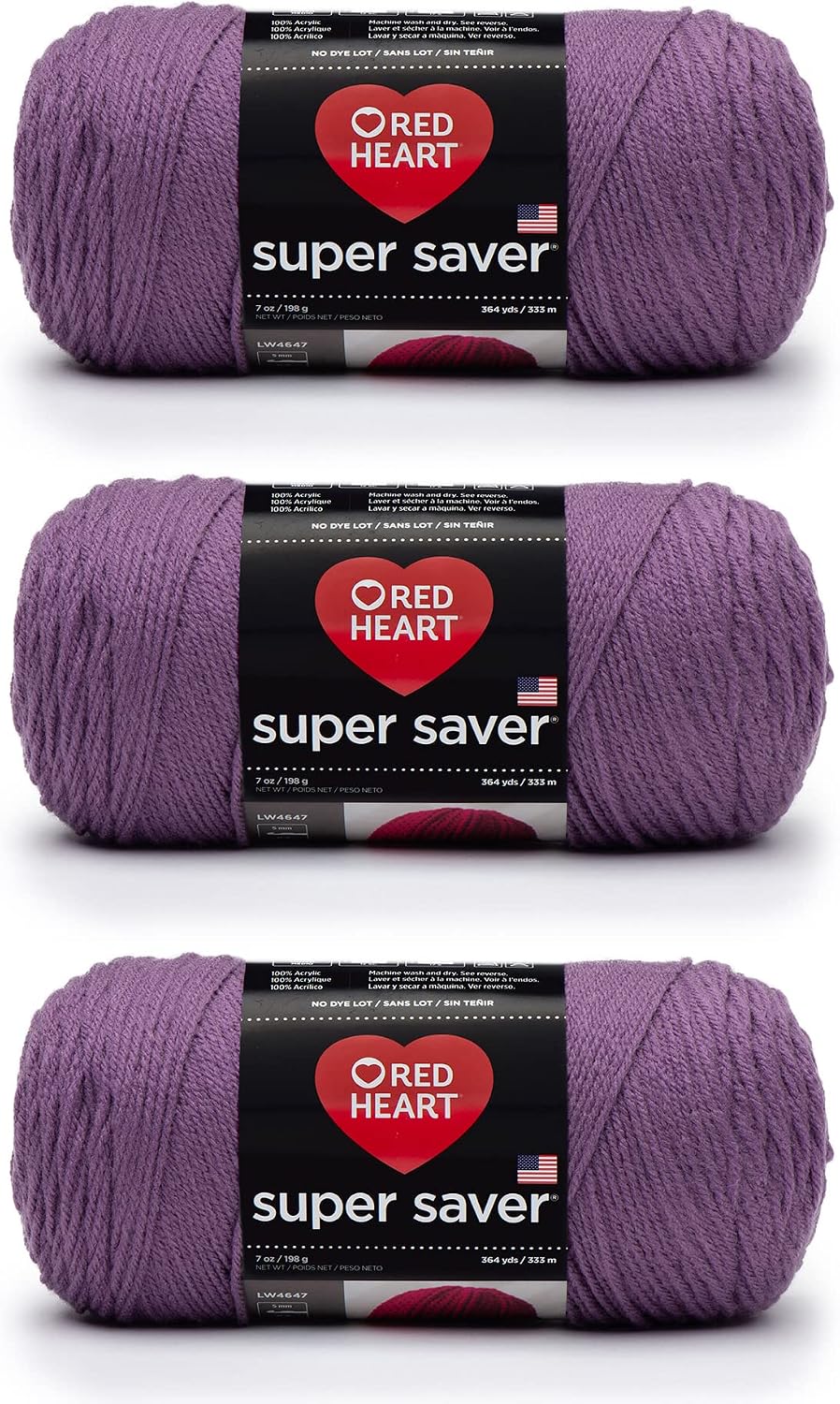 Red Heart Super Saver Yarn for Crocheting & Knitting, Medium Purple, 3-Pack