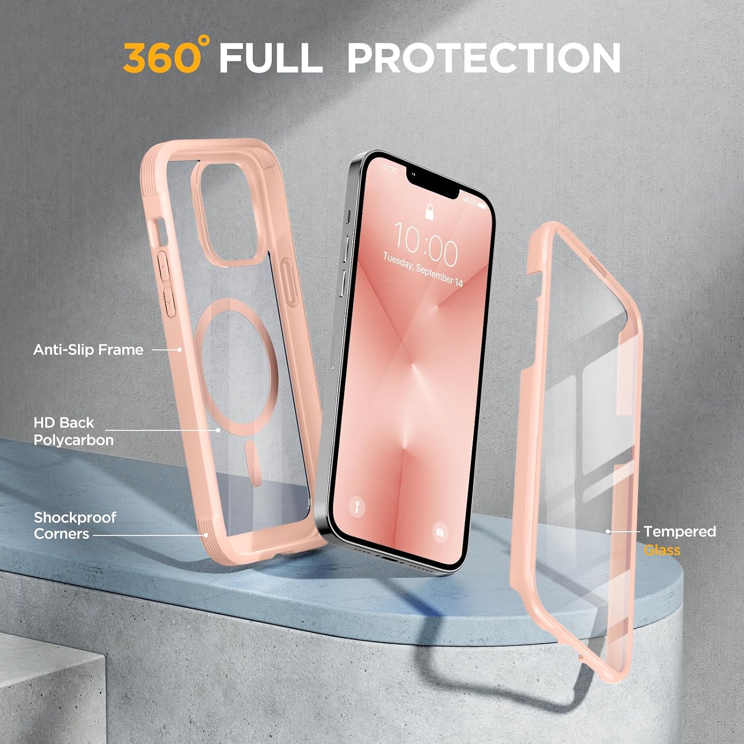 Miracase for iPhone 13 Pro Case 6.1",Built-in Glass Screen Protector,Pink