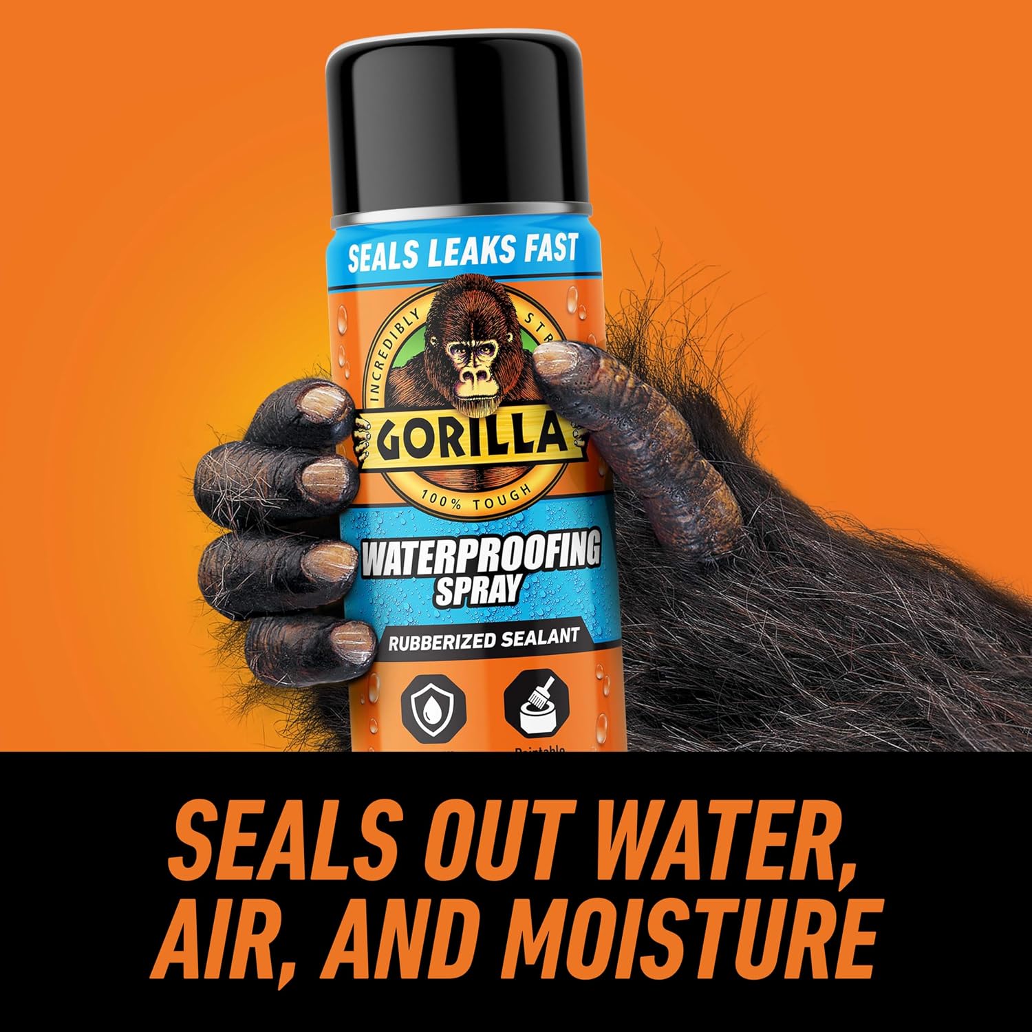 Gorilla Waterproofing Spray, Black, 16 oz, Flexible Rubberized Sealant