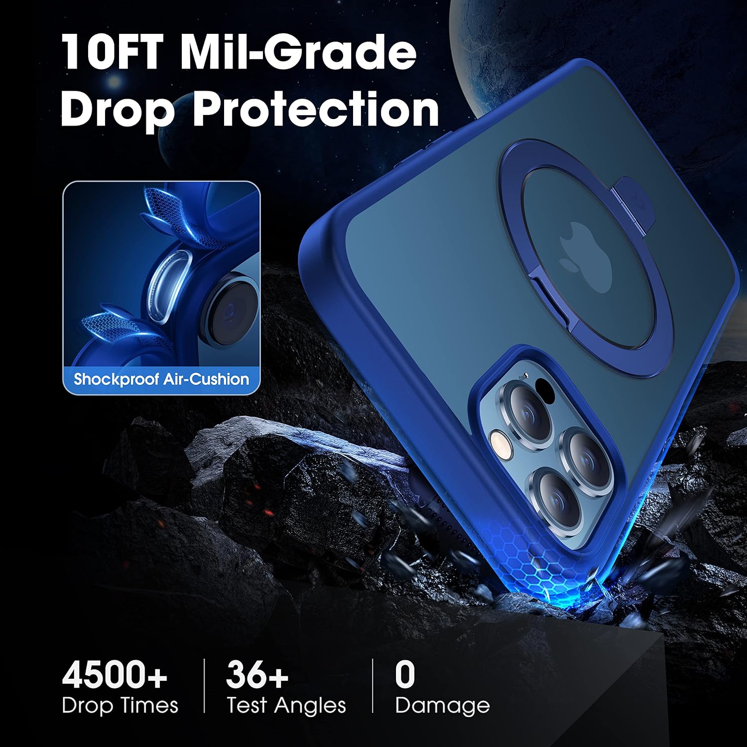 CASEKOO Designed for iPhone 12 Pro Max Case with Magnetic Invisible Stand [Military Drop Protection] [Compatible with MagSafe] Shockproof Slim Translucent Matte Cases 6.7 Inch 2020, Blue