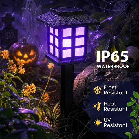GIGALUMI Halloween Solar Lights Outdoor,12ps Purple Halloween Decorations.