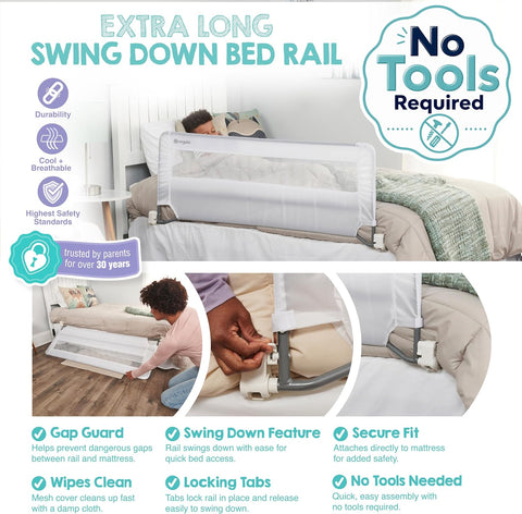 Regalo Safety 54” Extra Long Bed Rail Guard for Toddlers, Swing Down Toddler Bed Rail with Reinforced Anchor Safety System, 20” Tall Bed Safety Rail, Fits Twin, Full & Queen Beds
