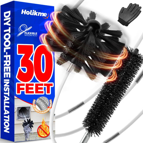 Holikme Dryer Vent Cleaner Kit - 30Ft Fireplace Chimney Brushes Flexible