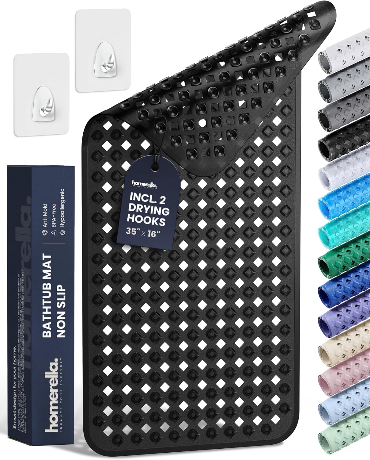 homerella Bathtub Mat Non Slip 35x16 Shower Mat Non Slip Anti Mold BPA Free