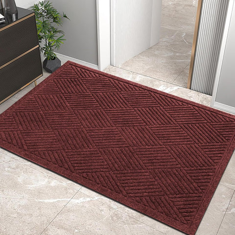 HIYARD Sturdy Front Door Mat, Absorbent Muddy Dirt Resist Welcome Door Mats Outdoor Indoor, Stain and Fade Resistant, Non-Slip Rubber Backing Low Profile Doormat for Entryway, 36×24, Red