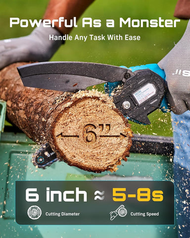 Seesii Mini Chainsaw, 6-inch Mini Chainsaw Cordless, Handheld Electric Power Chain Saw with 2 Batteries, for Tree Trimming Wood Cutting, Best Gifts for Father, Dad, Husband, Men