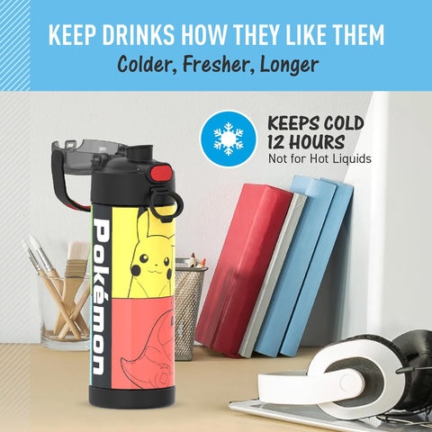 THERMOS FUNTAINER Water Bottle with Spout, 16oz, Pokemon