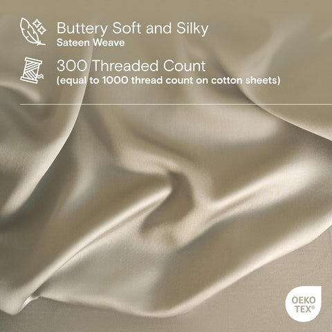 DOZ Sheet Set, 100% Viscose derived from Bamboo, Organically Grown, Buttery Soft, Cooling Sheets, High GSM, Deep Pockets - 4 Piece - 2 Pillowcases 1 Fitted Sheet 1 Top Sheet (Fog, Queen)