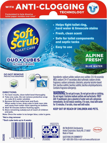 Soft Scrub in-Tank Toilet Cleaner Duo-Cubes, Alpine Fresh, 4Count