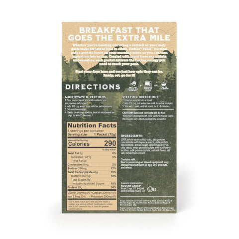 Kodiak Peak Instant Oatmeal, Maple Brown Sugar, High Protein, 6pk