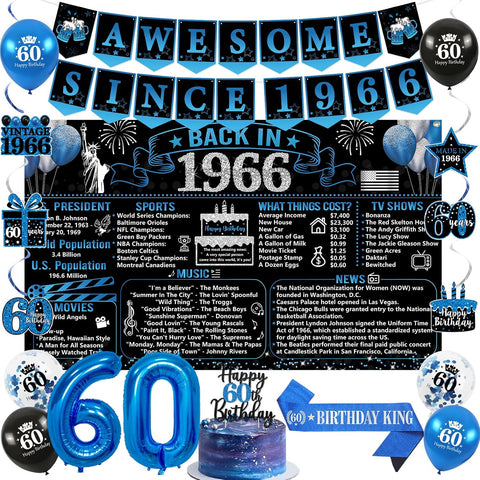 Trgowaul 60th Birthday Decorations for Men, Blue Back in 1966 Poster