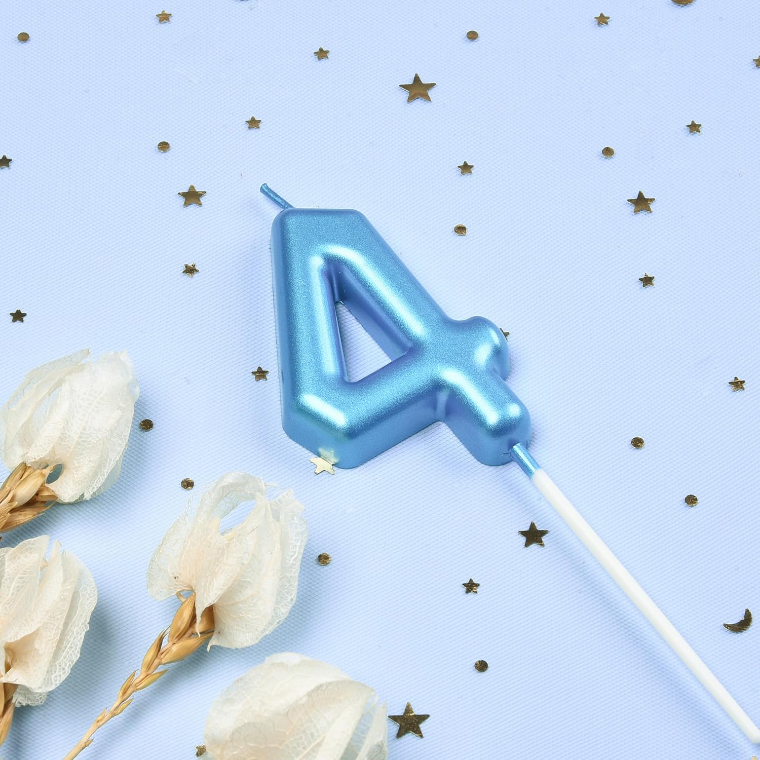 PHD CAKE 2.76 inch Classical Blue 4 Number Birthday Candles, Blue Number Candles, Cake Number Candles, Party Celebration