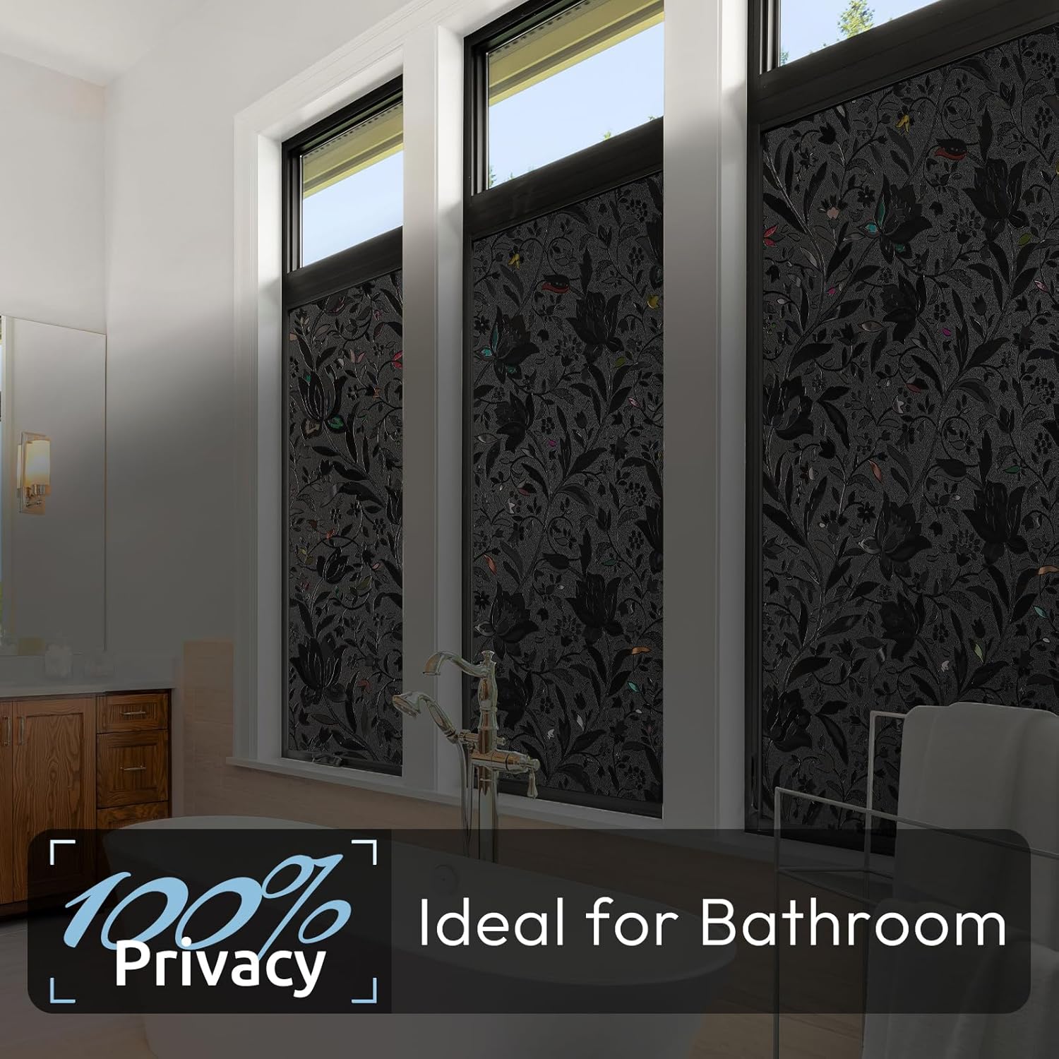 rabbitgoo Total Blackout Window Film, Black Privacy Cling, 17.5" x 157.4"