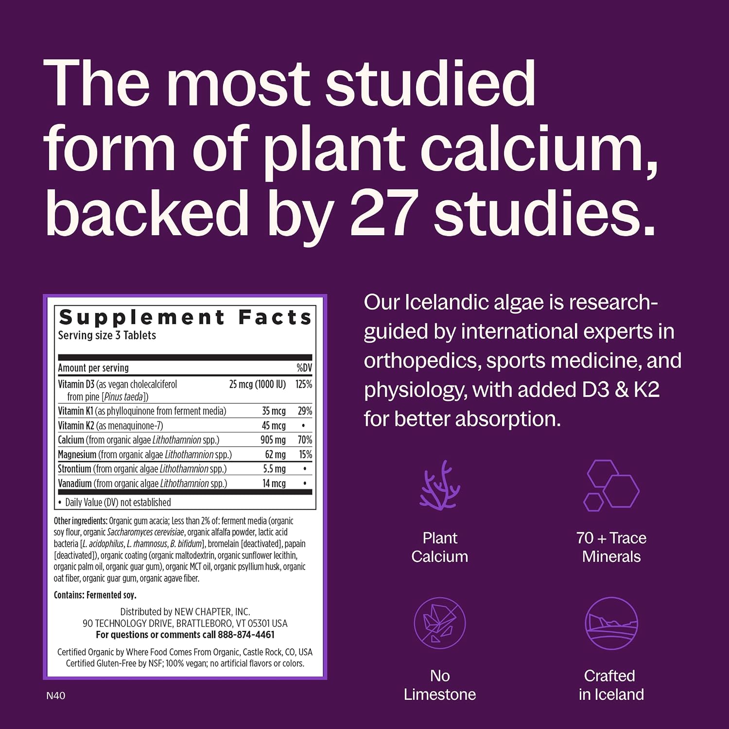 New Chapter Bone Strength Take Care Supplement, 120 Slim Tablets | Clinically Studied Plant Calcium from Red Marine Algae for Bone and Heart Health, Vegan, Organic and Gluten Free