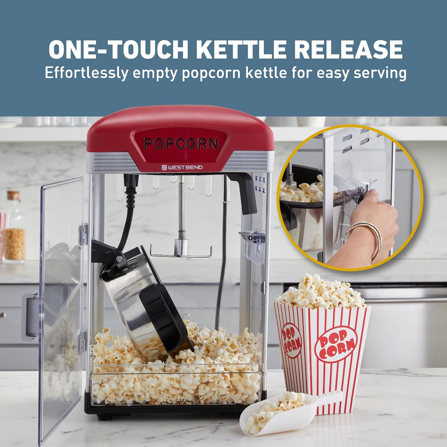 West Bend Theater Crazy Popcorn Machine, Nonstick Kettle, 4 Qt., Red