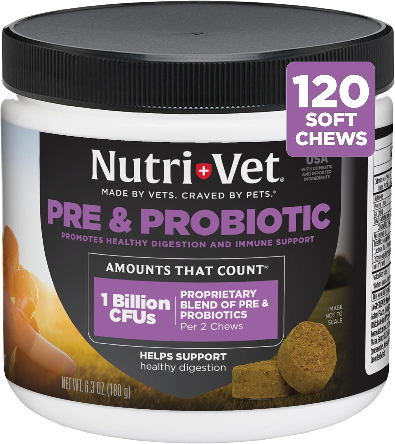 Nutri-Vet Pre & Probiotics for Dogs, Dog Probiotics, 120 Soft Chews
