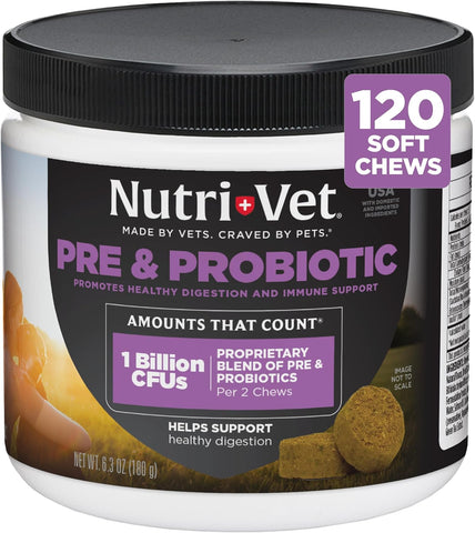 Nutri-Vet Pre & Probiotics for Dogs, Dog Probiotics, 120 Soft Chews