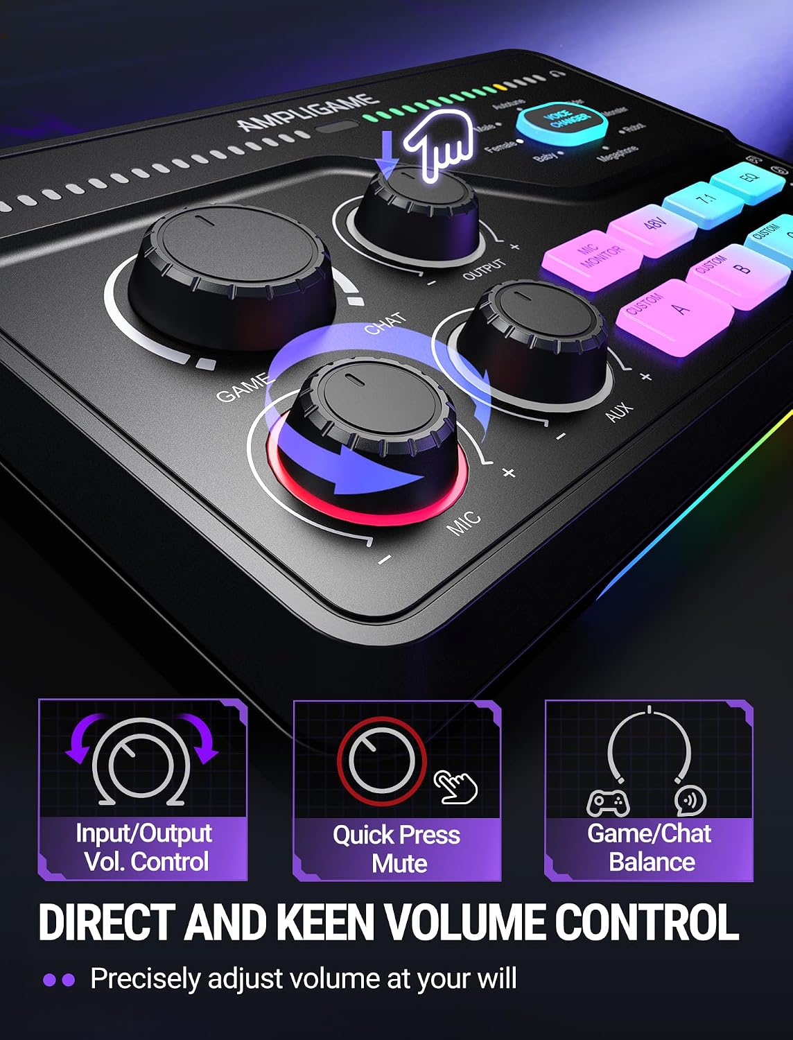 FIFINE SC8 Gaming Audio Mixer for Live Streaming with 7.1ch Surround sound
