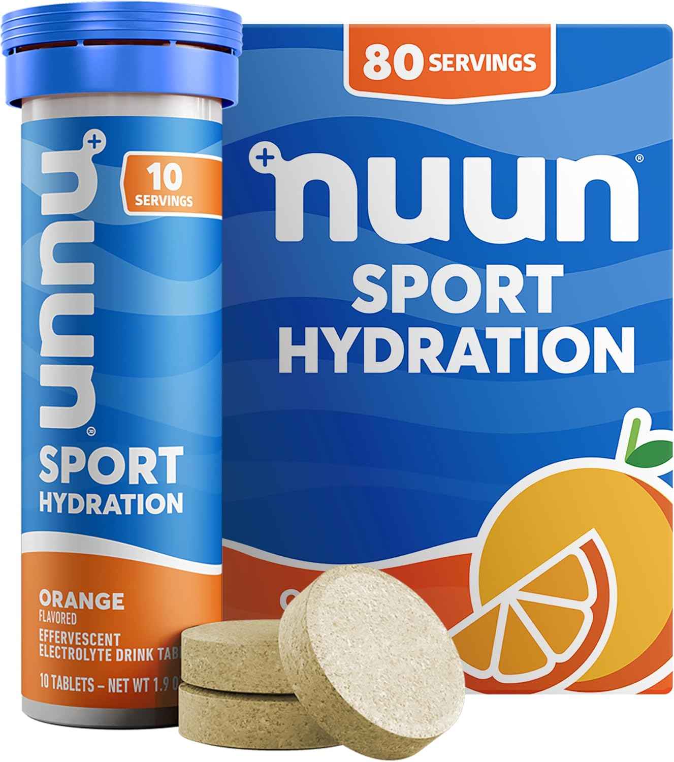 Nuun Sport Electrolyte Tablets Orange, GF & Vegan, 8 Pack | 80 Servings with Magnesium, Calcium, Potassium, Chloride & Sodium, Gluten Free & Vegan