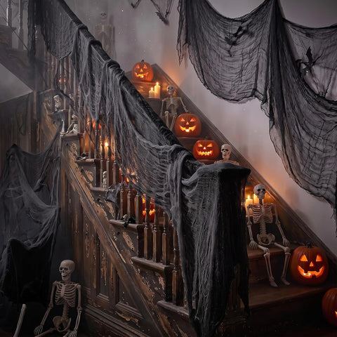 6 Pack Creepy Cloth 30 x 72 Inch, Spooky Halloween Polyester Decorations Scary Gauze Cloth Doorways Indoor Halloween Decorations Outdoor Yard Home Wall Decor